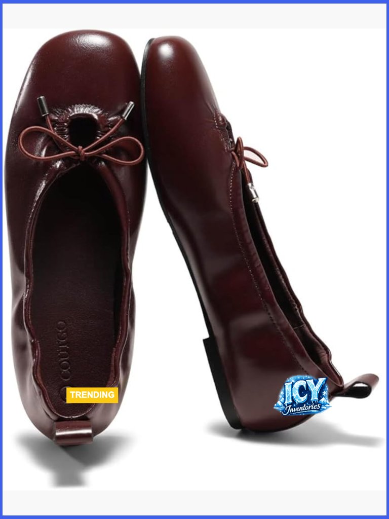 Faux Leather Ballet Flats With Bow, Cushioned Slip-On Shoes